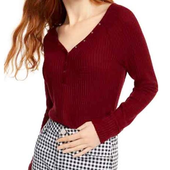 Ultra Flirt Waffle Knit Henley Top Size XS NEW - Picture 1 of 9